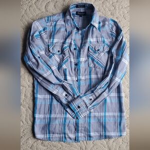 Blue and Gray Plaid Men's Shirt